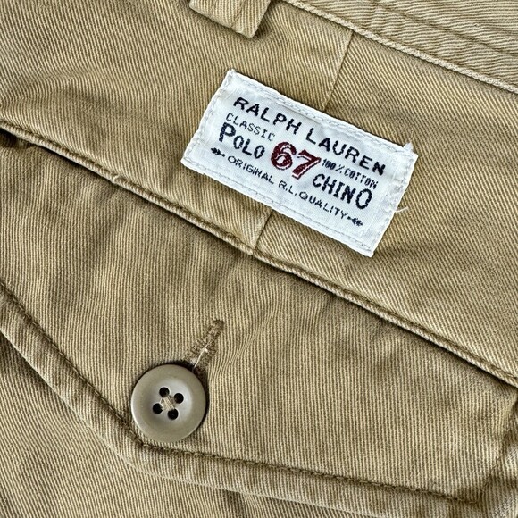 Polo Ralph Lauren Shorts Mens 35 Khaki Cargo Chino 100% Cotton Classic Polo 67 - Picture 4 of 9